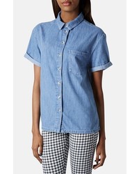 Blue Denim Short Sleeve Button Down Shirt