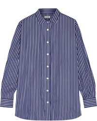 Navy Vertical Striped Dress Shirt