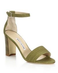 Olive Suede Heeled Sandals