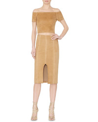 Beige Suede Pencil Skirt