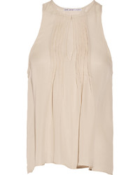 Beige Silk Sleeveless Top