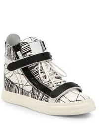 Grey Leather High Top Sneakers