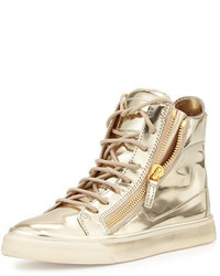 Gold Leather High Top Sneakers