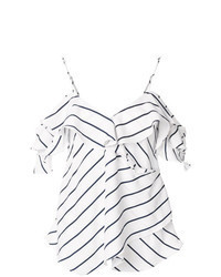 White and Black Horizontal Striped Off Shoulder Top
