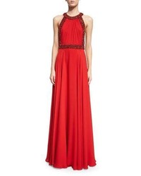 Red Embellished Evening Dress