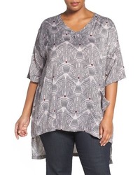 Grey Print V-neck T-shirt