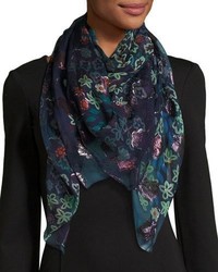 Navy Floral Silk Scarf