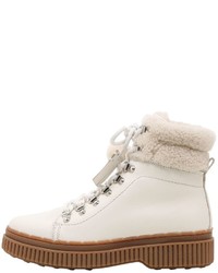 White Leather Lace-up Flat Boots