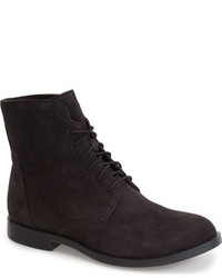 Black Suede Lace-up Flat Boots