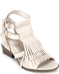 White Fringe Leather Heeled Sandals