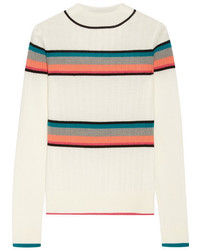 Beige Horizontal Striped Turtleneck