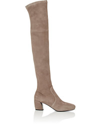 Beige Suede Over The Knee Boots