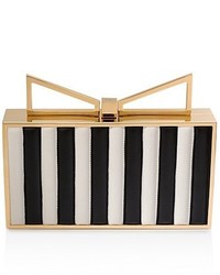 Black and White Vertical Striped Leather Clutch