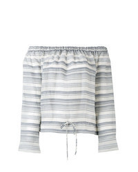 Grey Horizontal Striped Off Shoulder Top