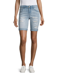 Light Blue Ripped Denim Bermuda Shorts