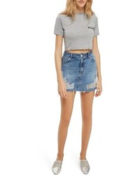 Light Blue Ripped Denim Mini Skirt