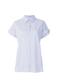 Light Blue Vertical Striped Short Sleeve Button Down Shirt
