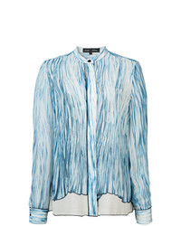 Light Blue Print Button Down Blouse