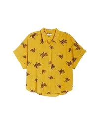 Yellow Print Short Sleeve Button Down Shirt