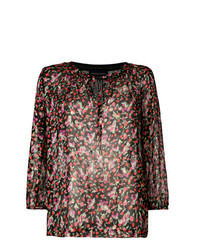 Black Print Peasant Blouse
