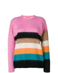 Multi colored Horizontal Striped Mohair Crew-neck Sweater