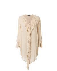 Beige Ruffle Long Sleeve Blouse