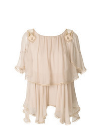 Beige Ruffle Short Sleeve Blouse