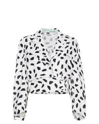 White and Black Print Long Sleeve Blouse