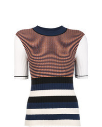 Multi colored Horizontal Striped Short Sleeve Sweater