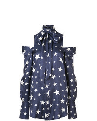 Navy Star Print Button Down Blouse