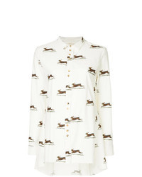 White Print Linen Dress Shirt