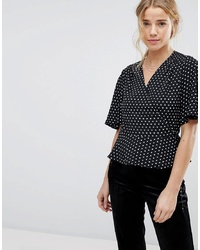 Black and White Polka Dot Short Sleeve Blouse