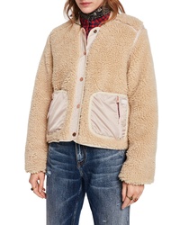 Tan Fleece Bomber Jacket