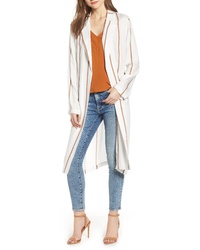 Beige Vertical Striped Duster Coat