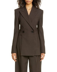 Dark Brown Check Double Breasted Blazer