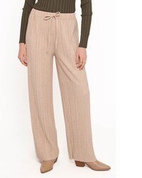 Beige Knit Wide Leg Pants