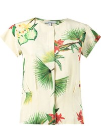 White Floral Short Sleeve Blouse