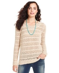 Beige Horizontal Striped Crew-neck Sweater