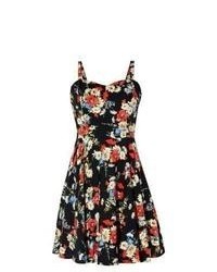 Black Floral Skater Dress