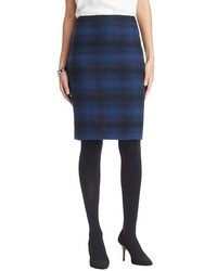 Navy Plaid Pencil Skirt