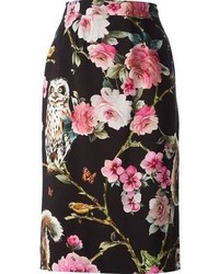 Black Floral Pencil Skirt