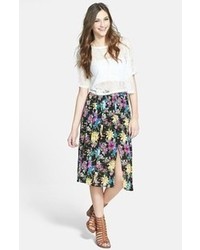 Black Floral Midi Skirt