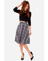 Grey Plaid Midi Skirt