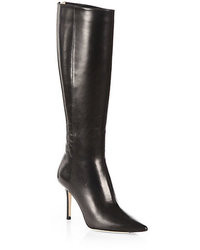 Black Leather Knee High Boots