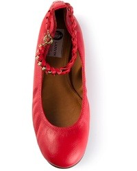Red Leather Ballerina Shoes