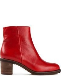 Red Leather Ankle Boots
