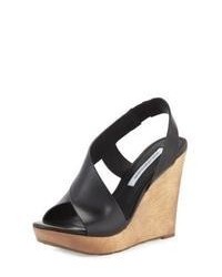 Black Leather Wedge Sandals