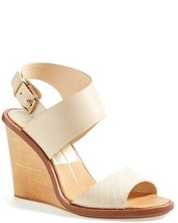 Beige Leather Wedge Sandals