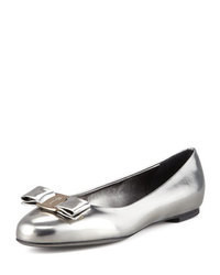 Silver Leather Ballerina Shoes