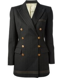 Black Vertical Striped Double Breasted Blazer